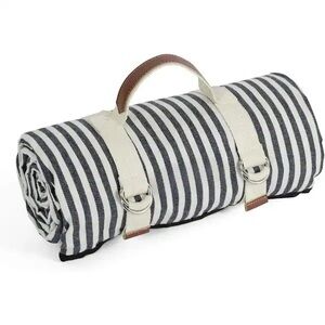 Striped Black and White Roll-Up beach picnic blanket waterproof